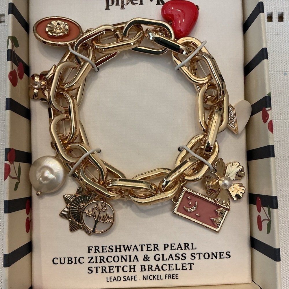 Piper K Gold Tone Stretch Charm Bracelet - Picture 3 of 3